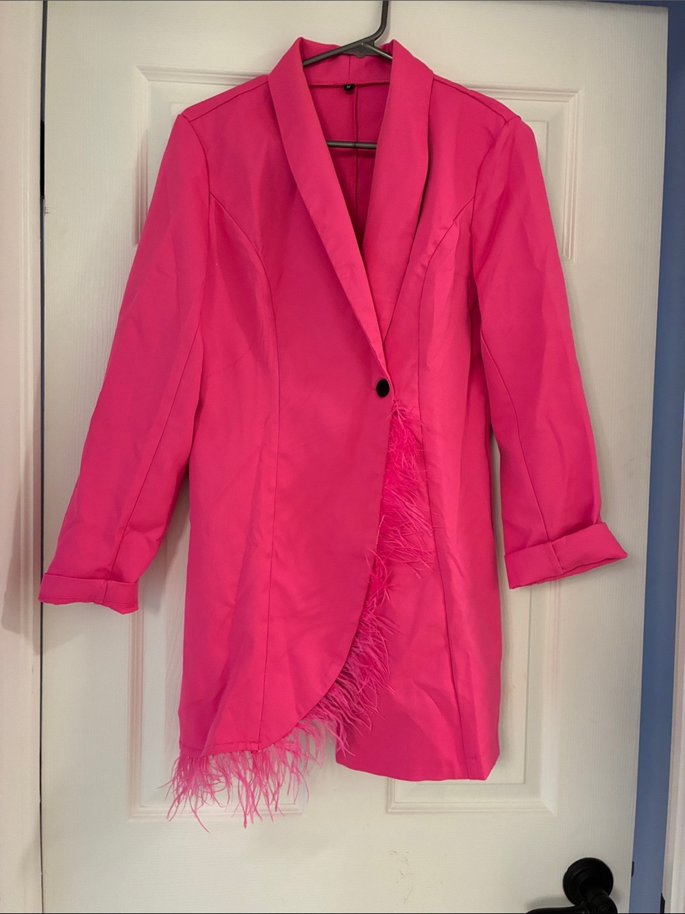 Amazon Hot Pink Feather-Trim Blazer Jacket